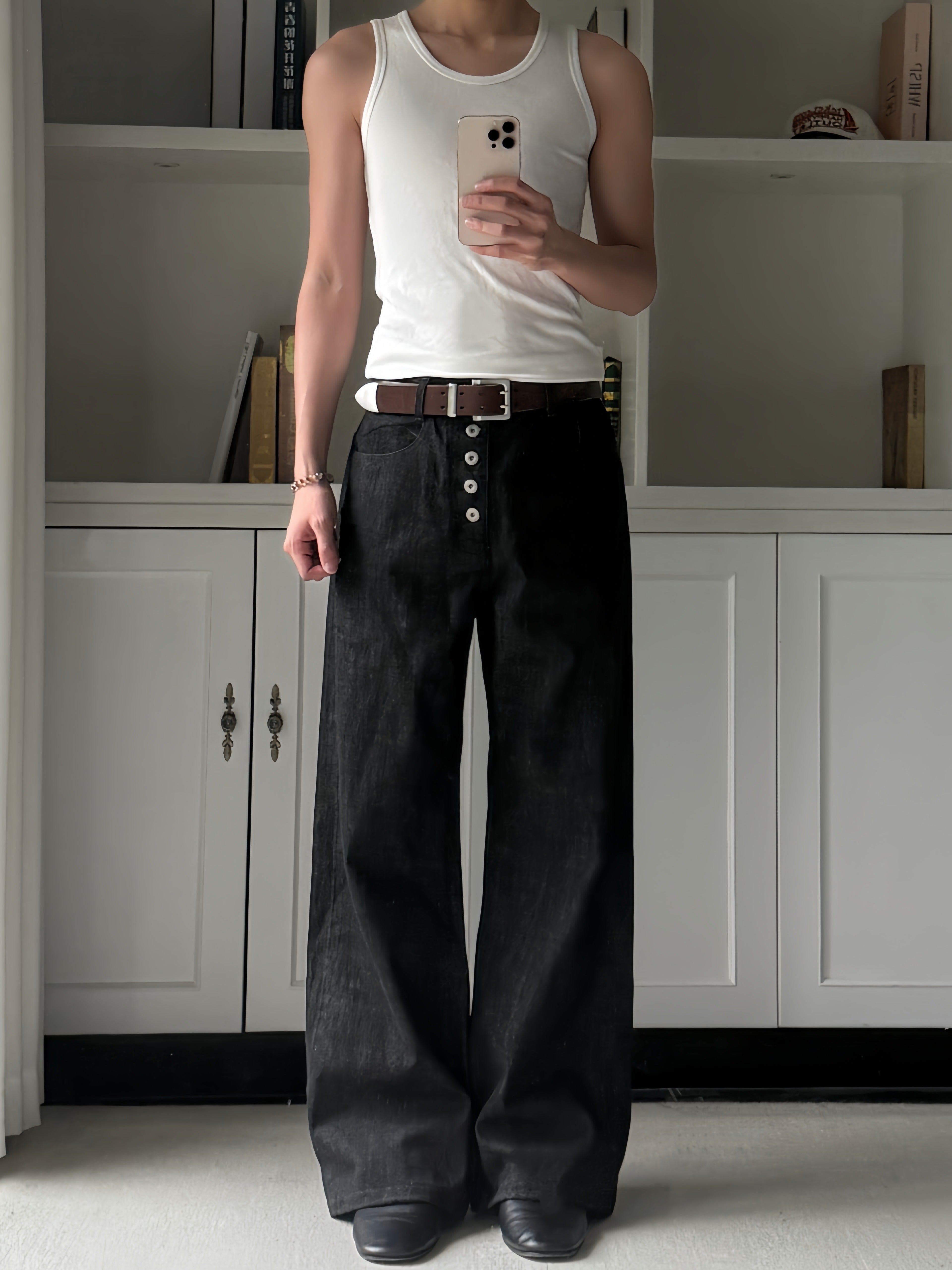 14.8ozトルコ産リジッド・ホースヘアパッチデニム　N6241