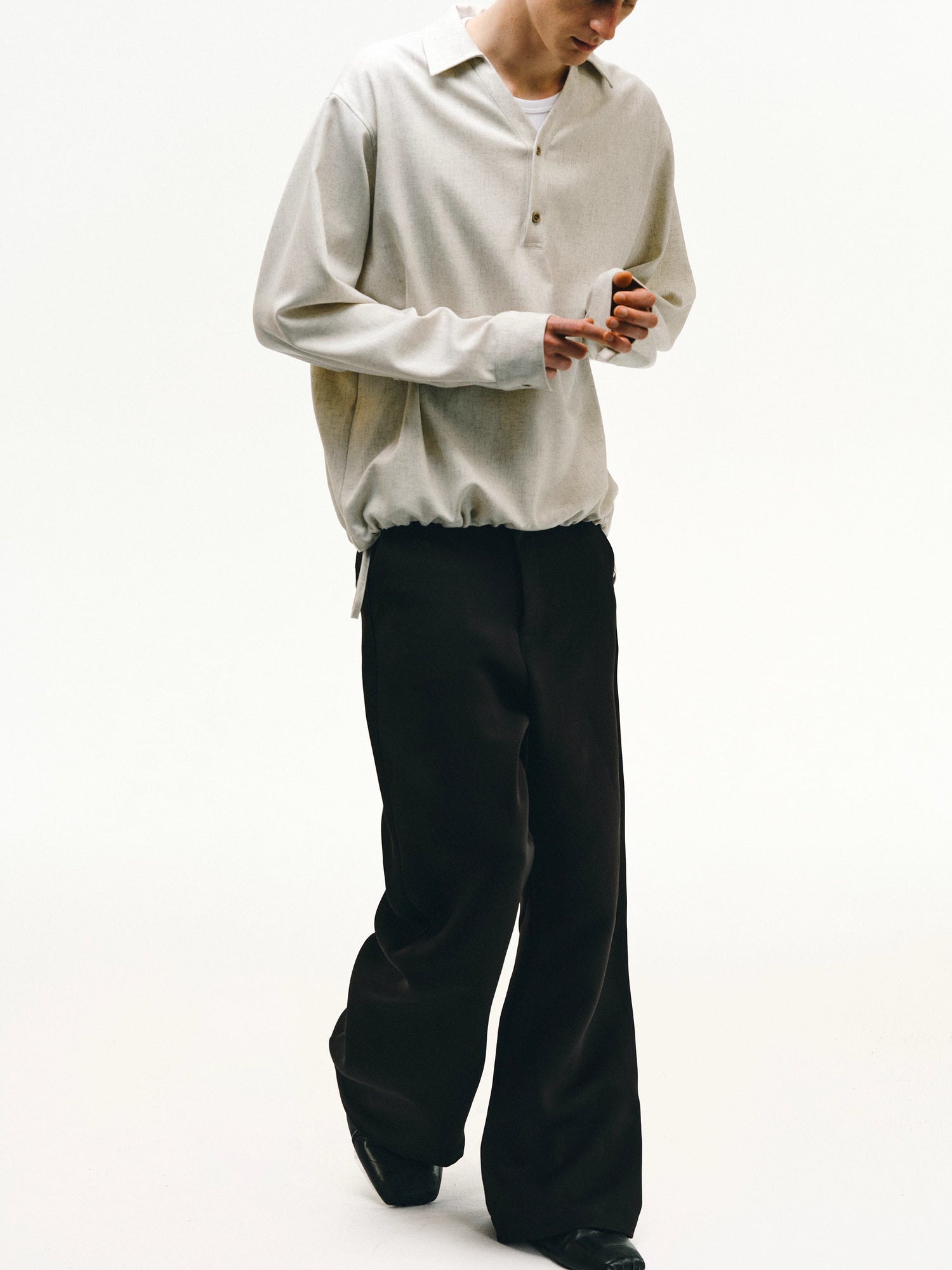 ドローストリング リネンブレンド プルオーバー ポロシャツ/ polo shirt   N5596