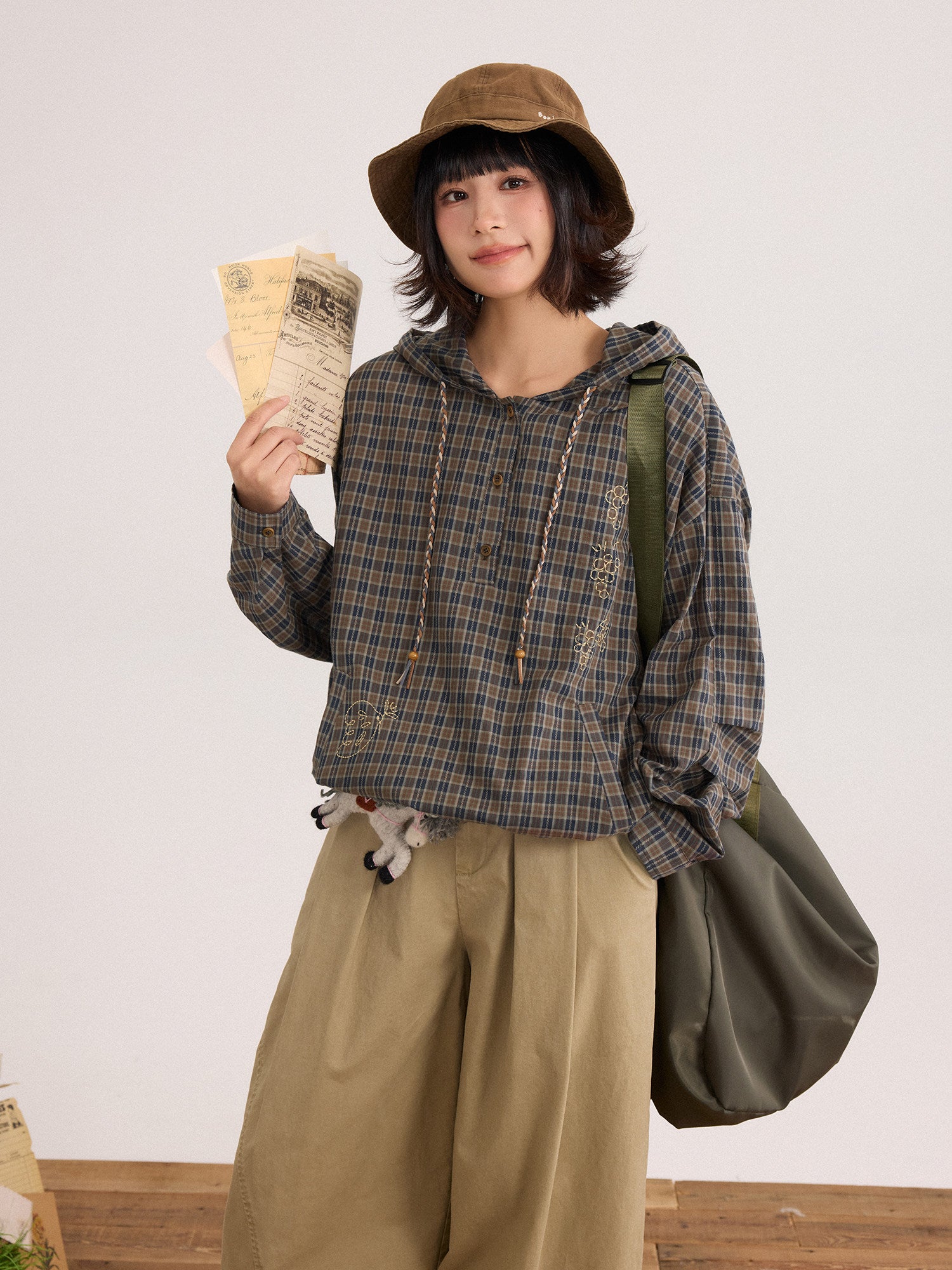 チェックフーディー バルーンシャツ　N6791