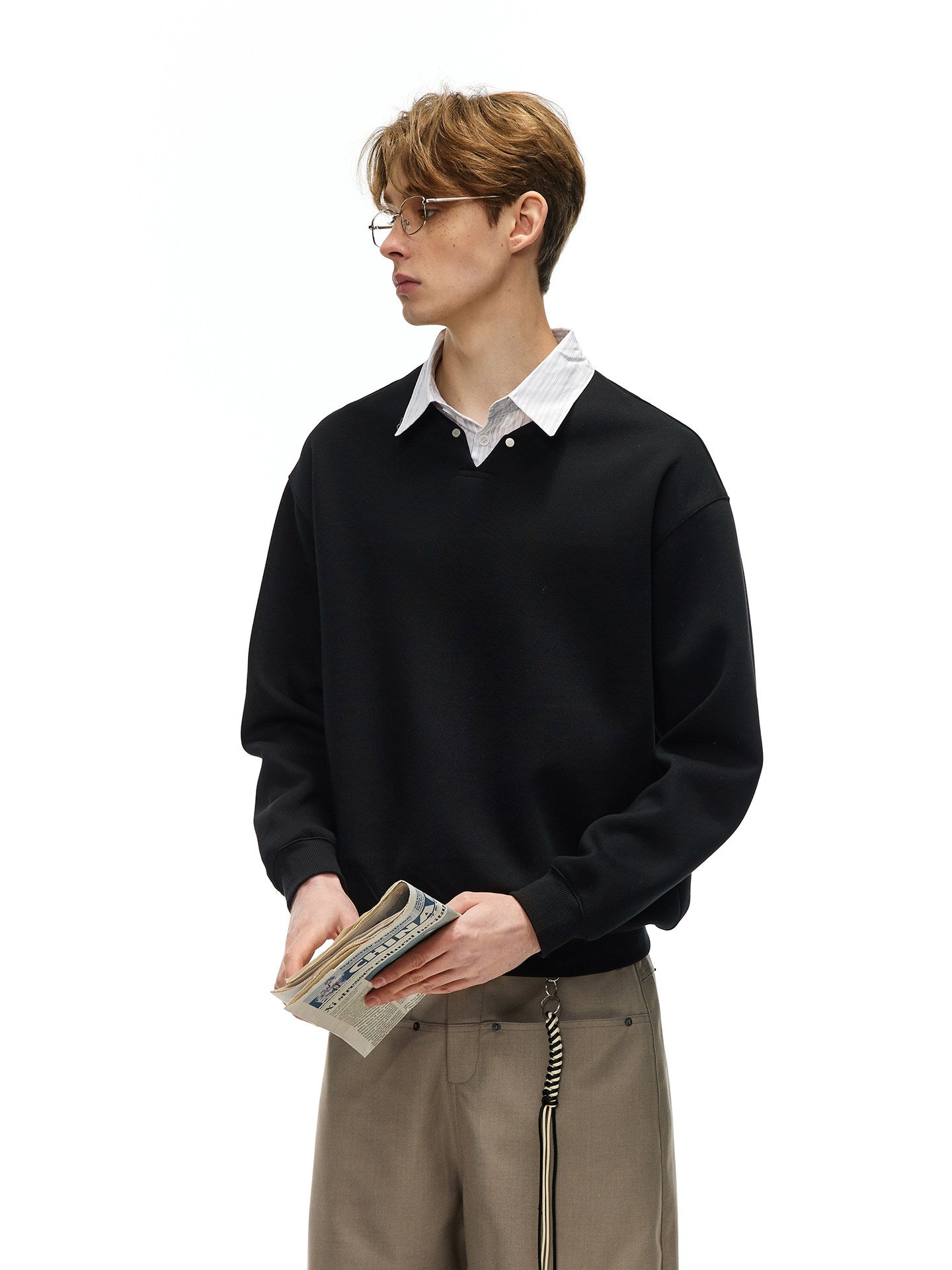 レイヤード風 シャツカラースウェット N6797