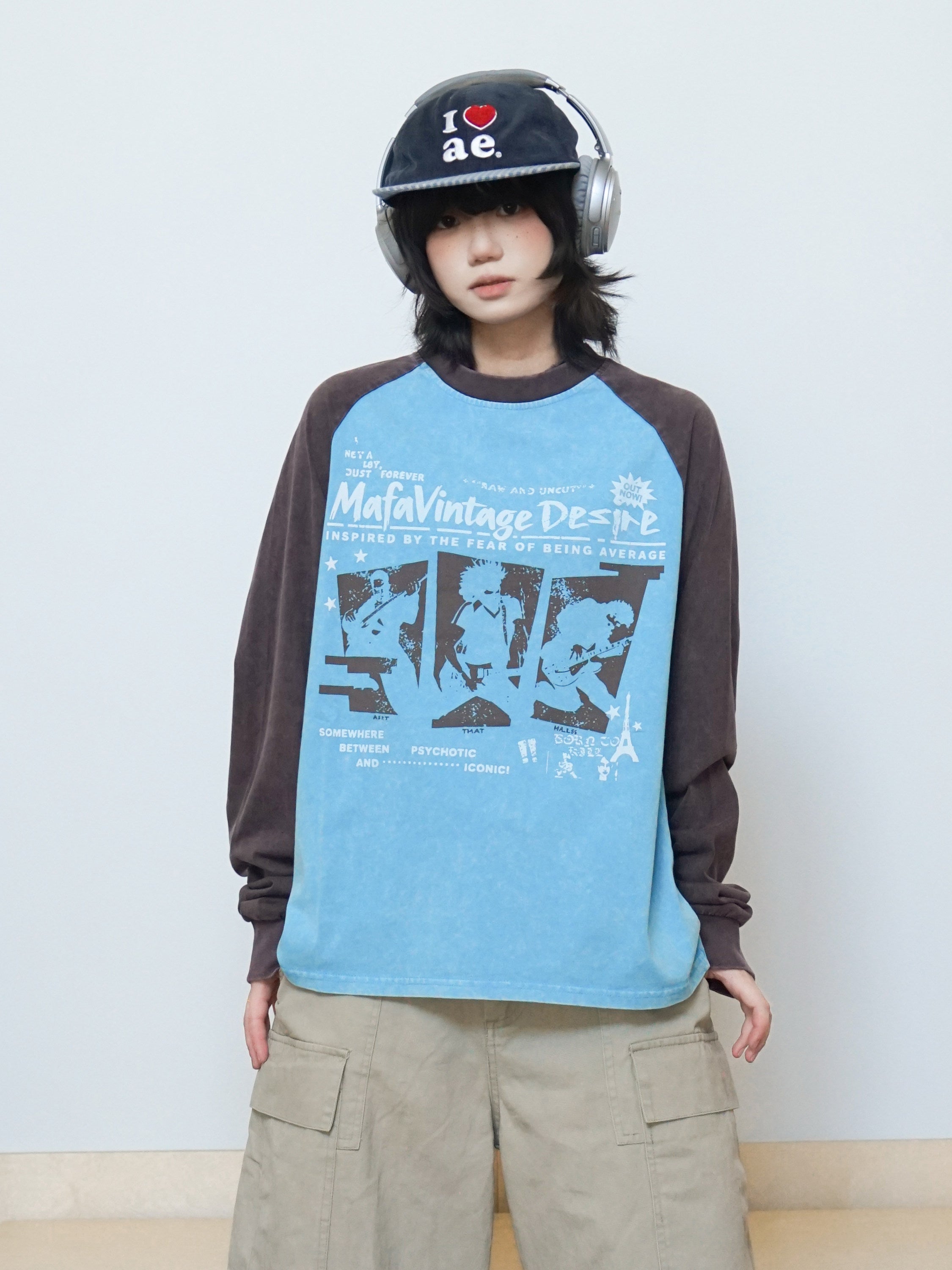 コットンラグラン袖バンドプリント長袖Tシャツ　N7251