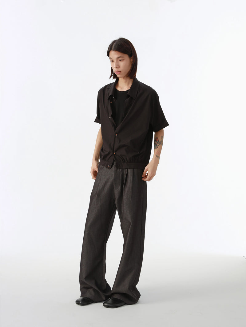 クロップド丈 裾シャーリング 半袖シャツ /  Shirred Shirt  N5563