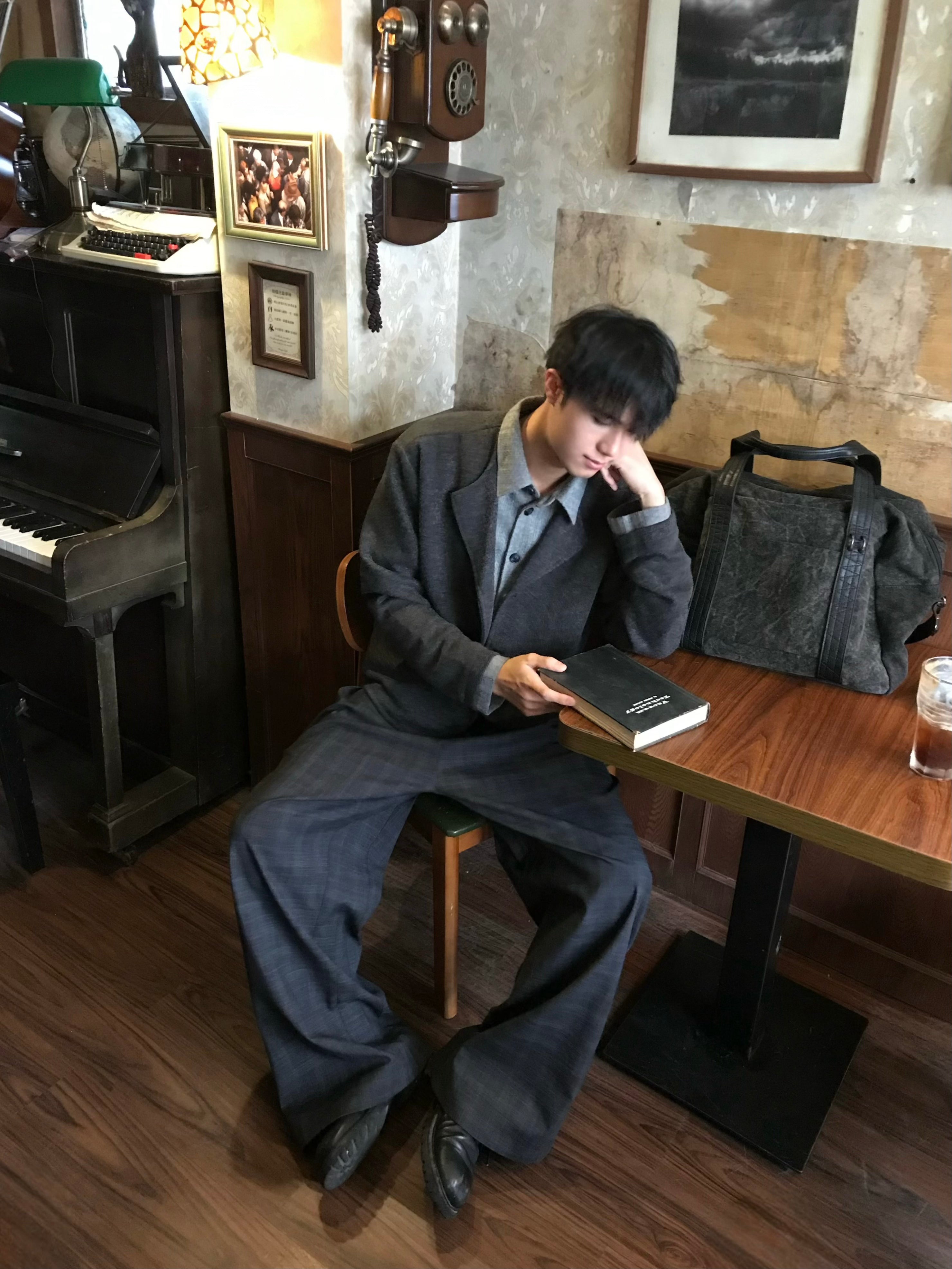 フェイクレイヤード・麦穂ジャカード・ニットカーディガン　N6238