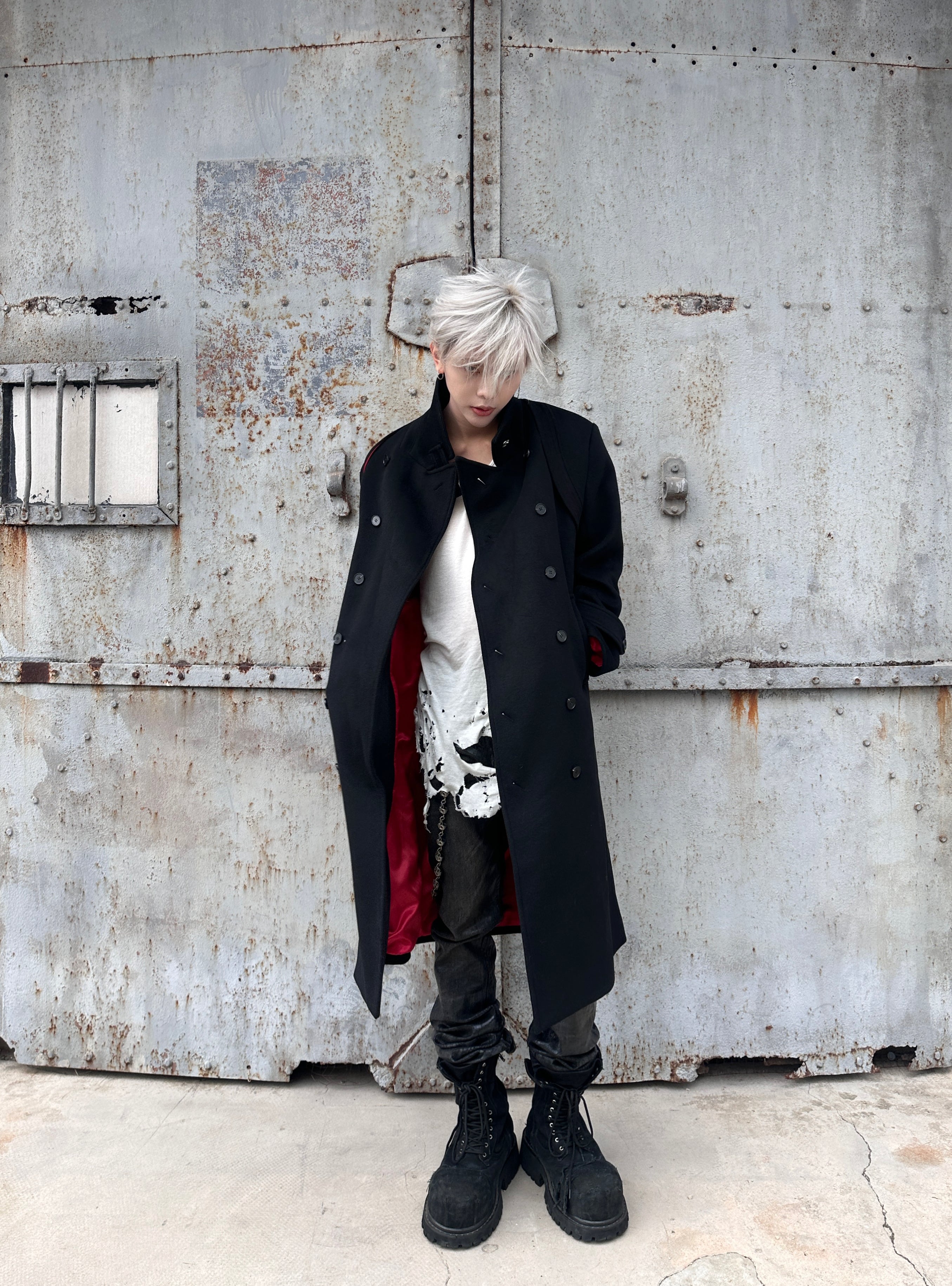 ウールブレンド・レイヤードヨーク・マキシ丈コート N6231