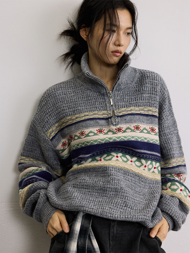 フェアアイル柄 ハーフジップ ハイネックニット N6555