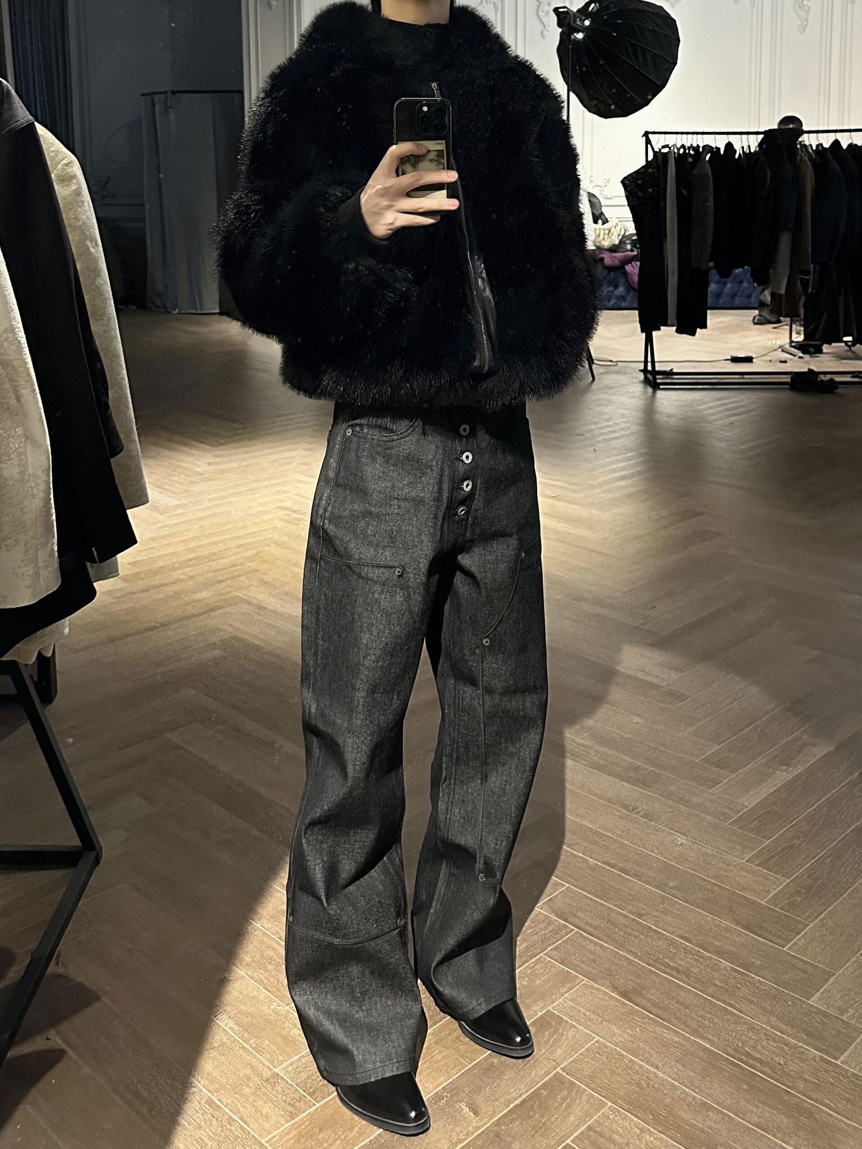 岡山14oz セルビッジ 五連ボタン ストレートデニム　N6391