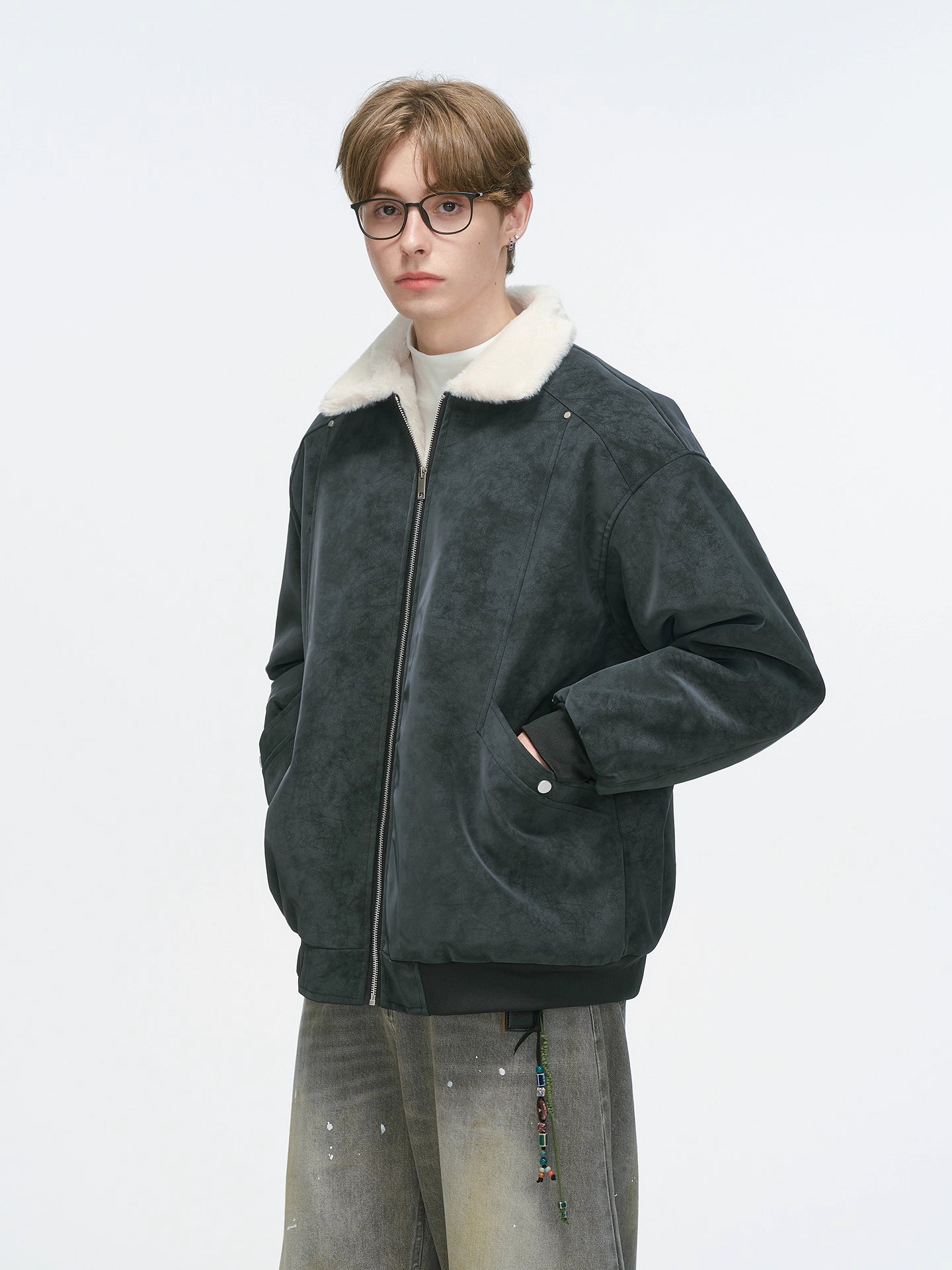 ボアカラー・フェイクスエード・パデッドブルゾン N6114
