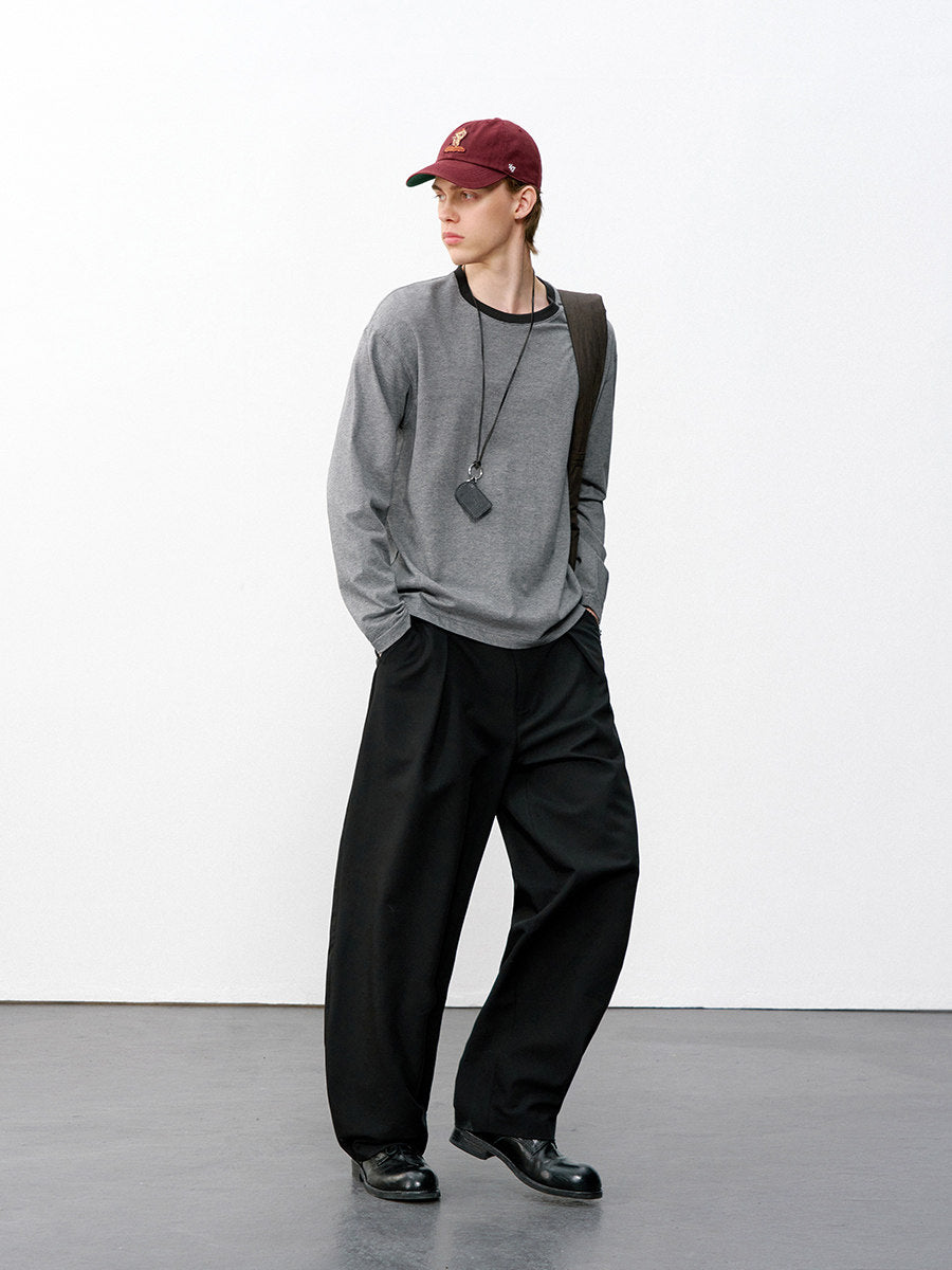 ヴィンテージ細ボーダー 配色クルーロングT　N6545