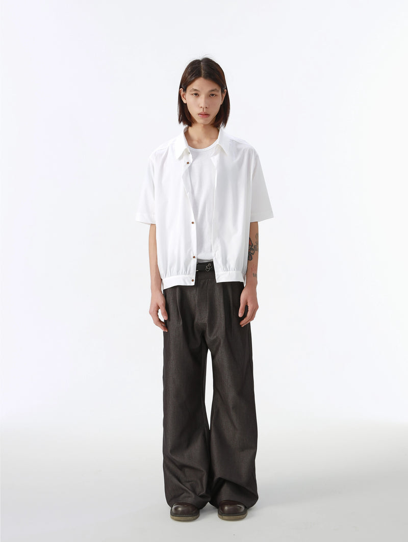 クロップド丈 裾シャーリング 半袖シャツ /  Shirred Shirt  N5563