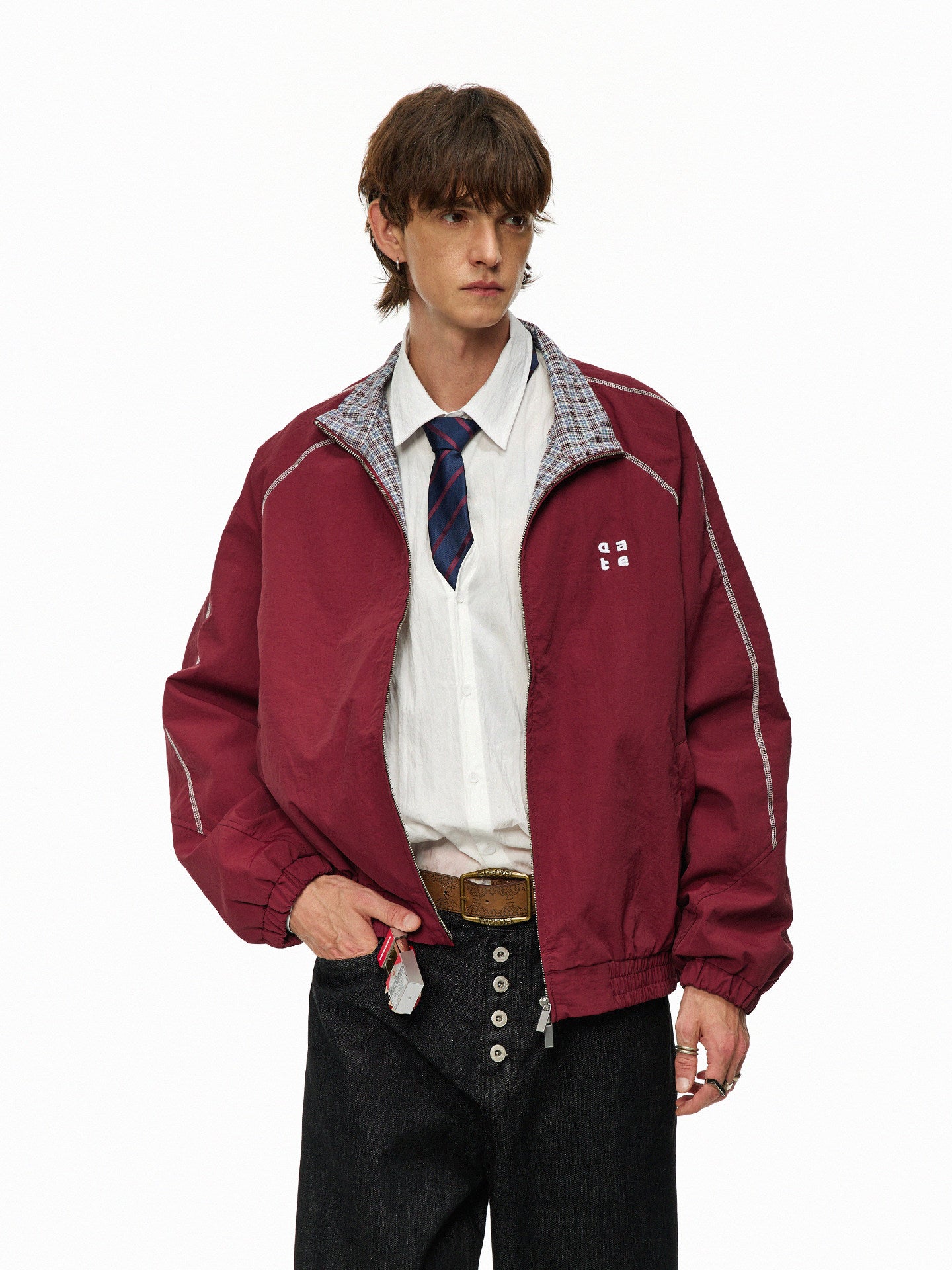 チェック柄 レタード刺繍 スポーツジャケット N6489