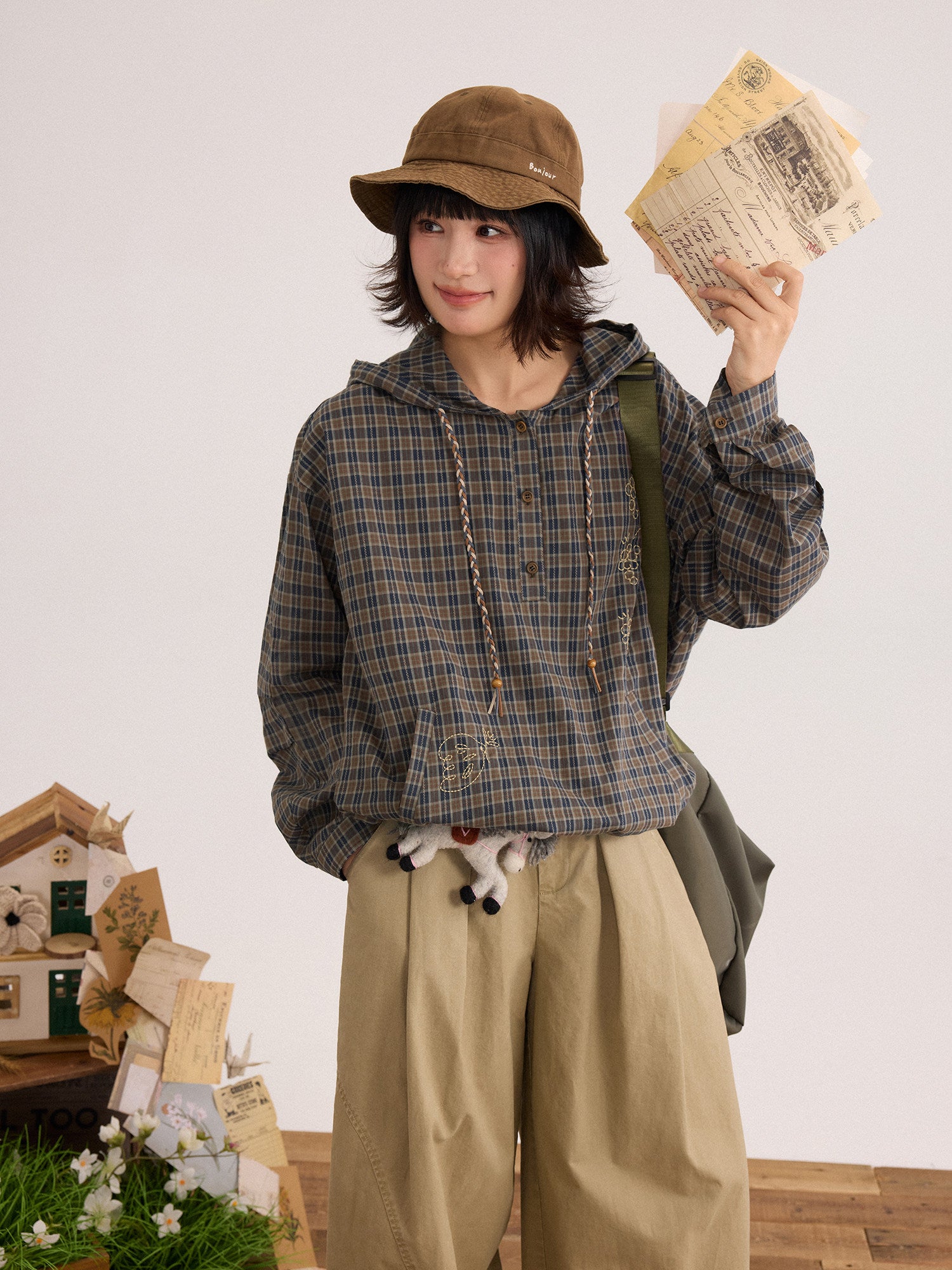 チェックフーディー バルーンシャツ　N6791