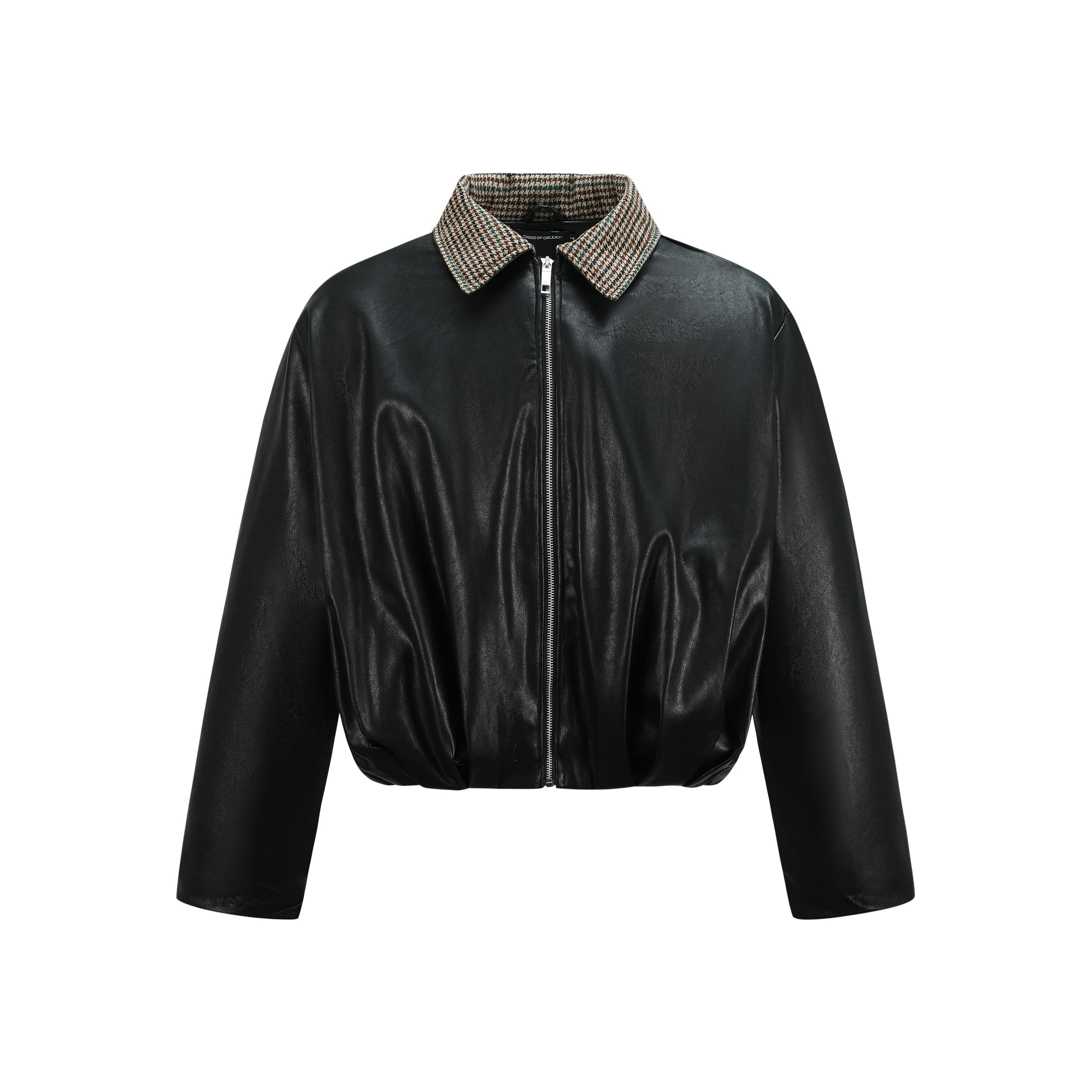千鳥格子レザーカラー・中綿ボンバージャケット N6190
