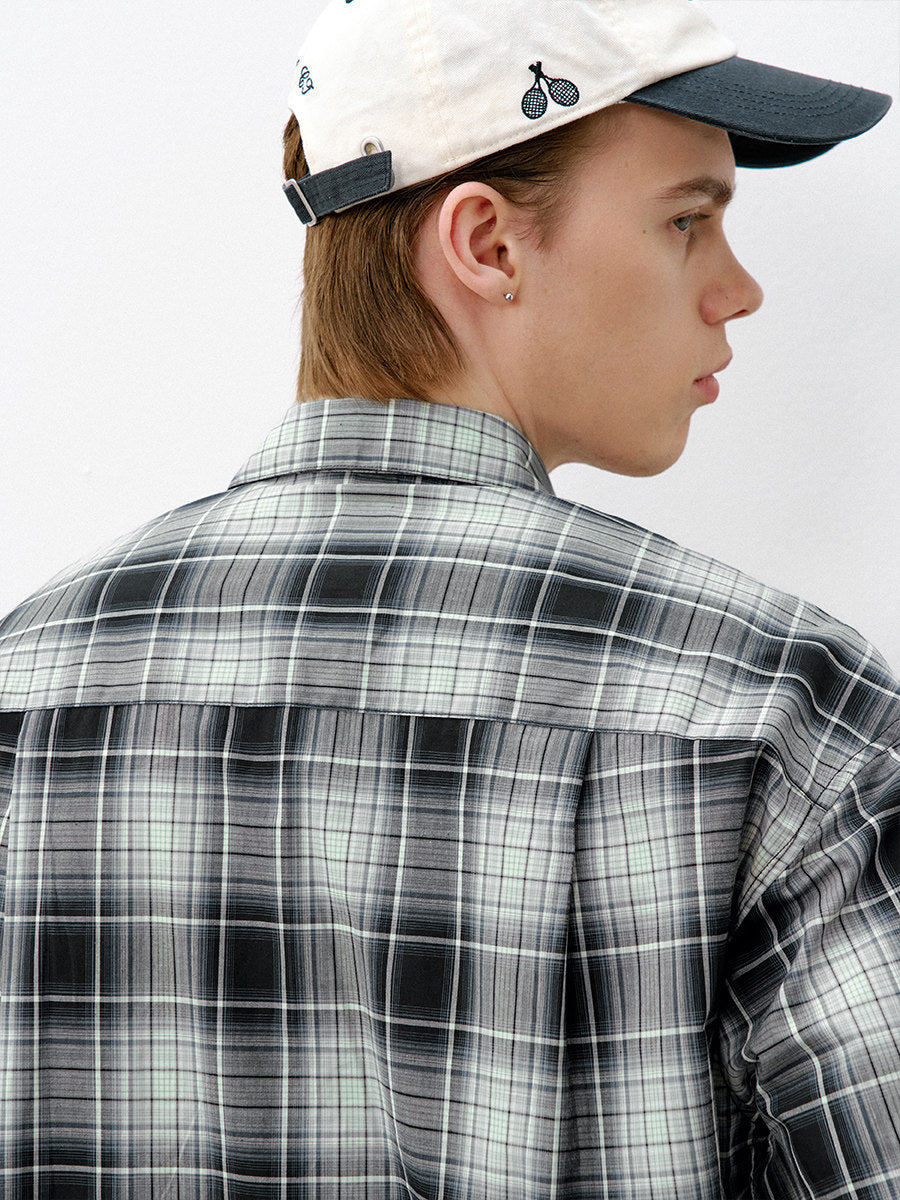 グラデチェックコットン半袖シャツ N6796