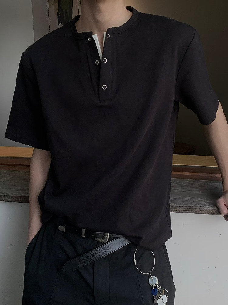 コットン メタルボタン フェイクレイヤードTシャツ　N6871