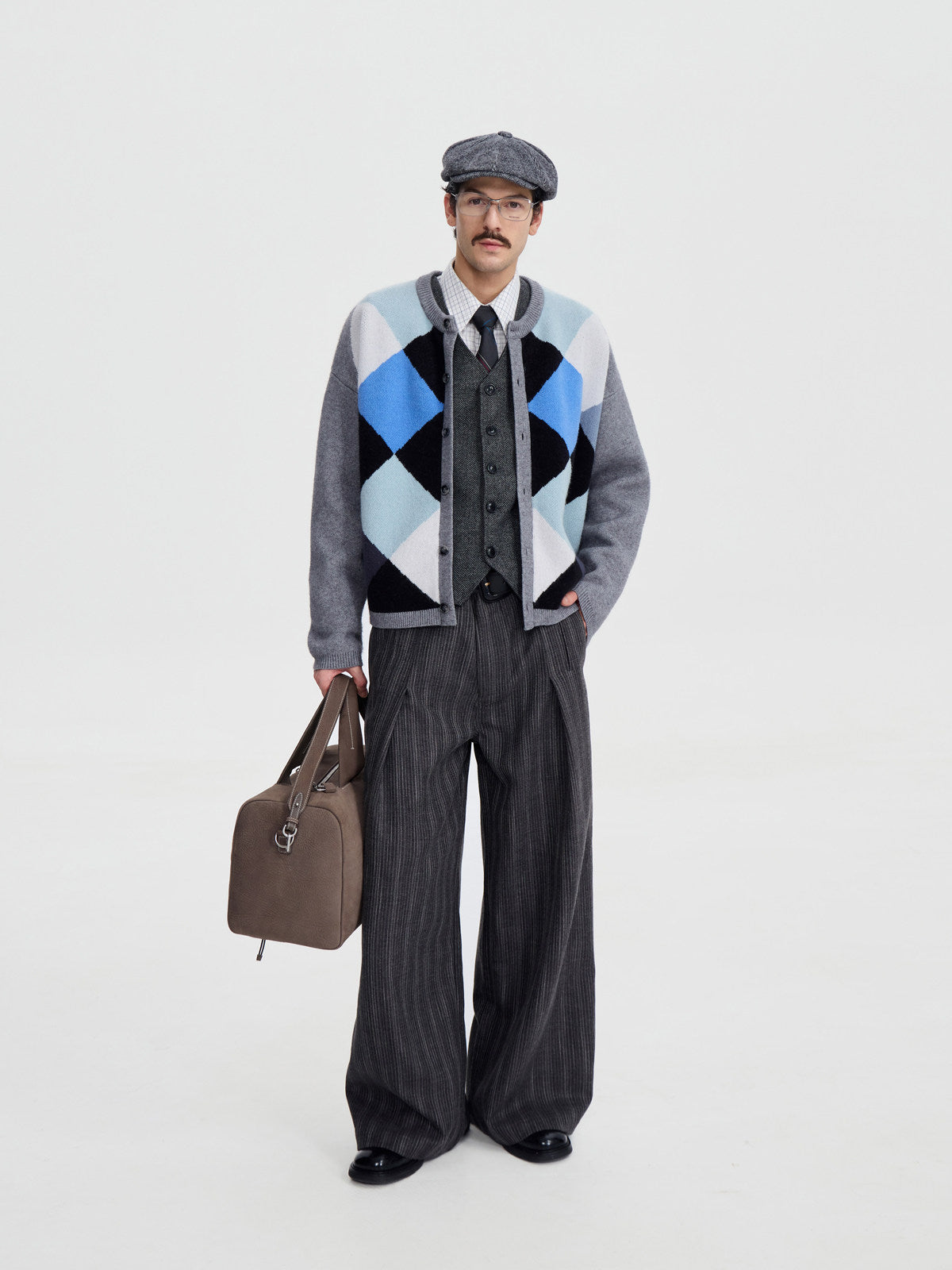 チャコールピンストライプ ドレープワイドスラックス　N6610