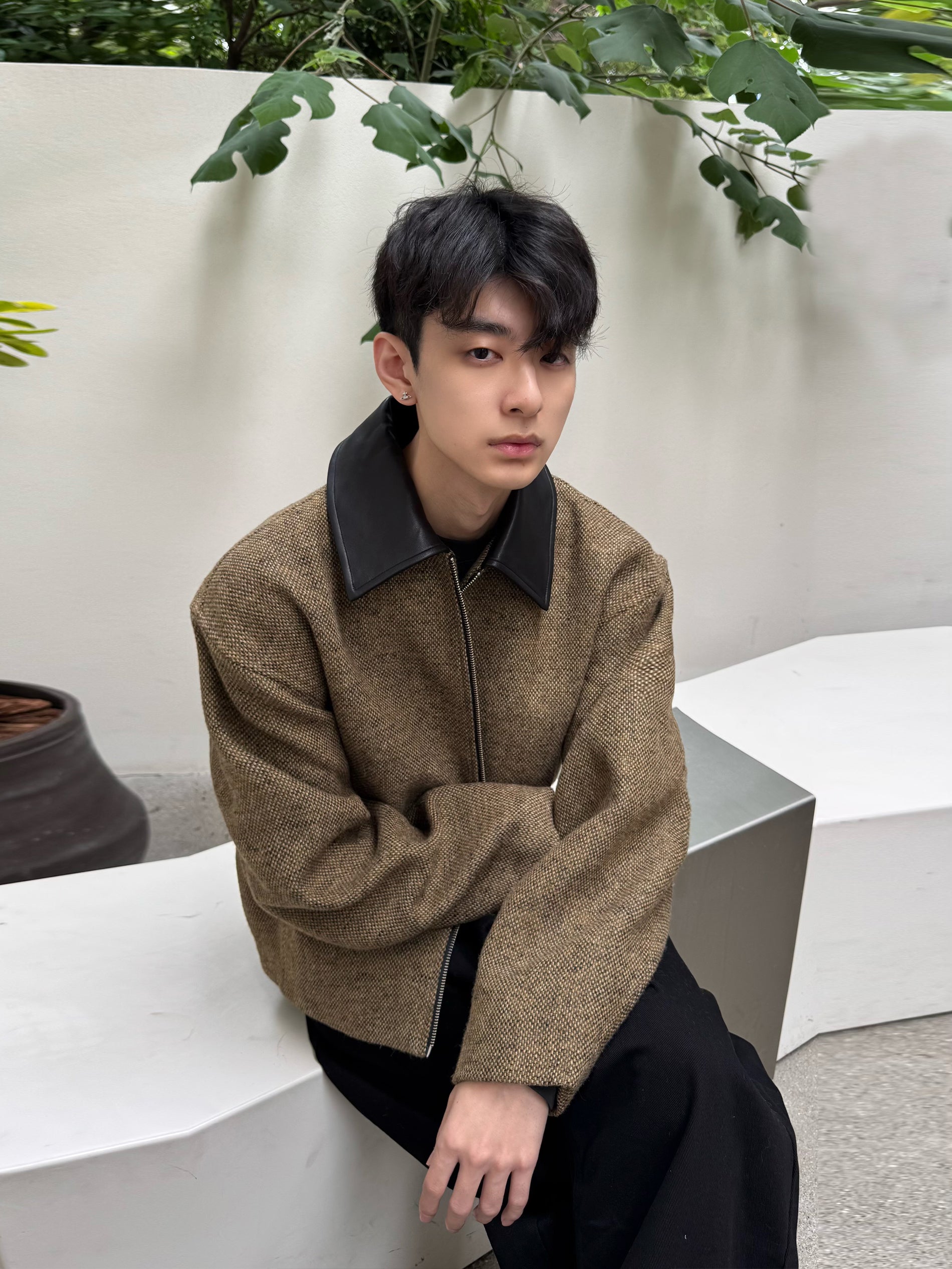 ラムレザーカラー・ドネガルツイードクロップドジャケット N6194