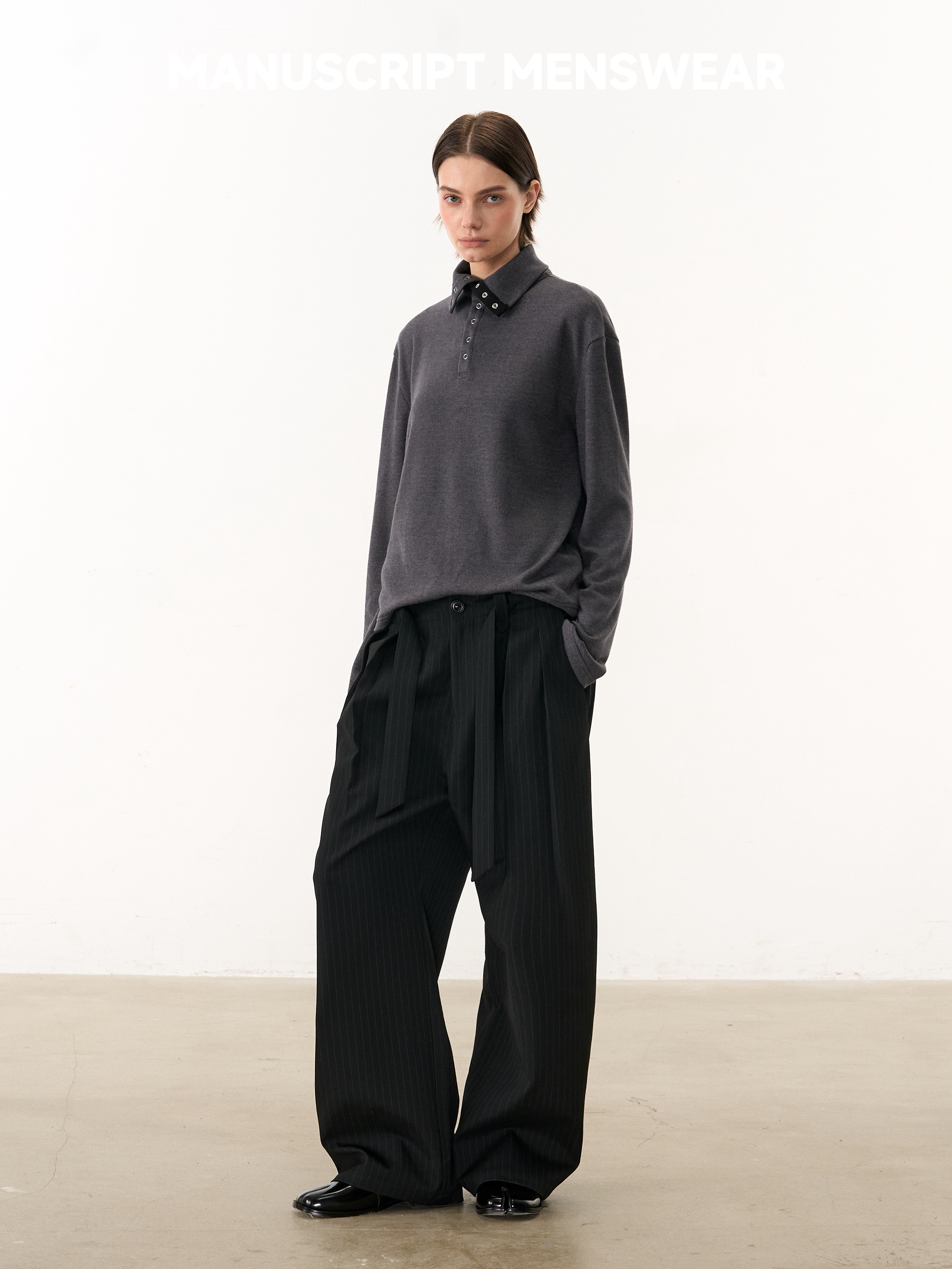 ムースタッチ 配色ハイネック ボタンロングT　N6587