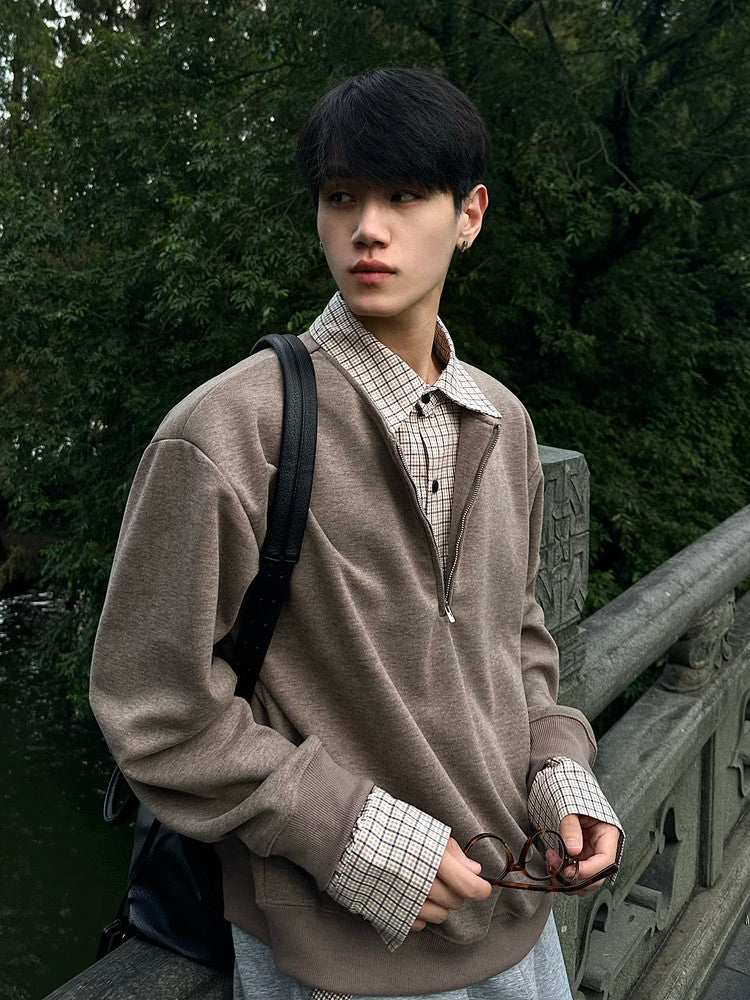 ウール混ハーフジップ ポロスウェット　N6515