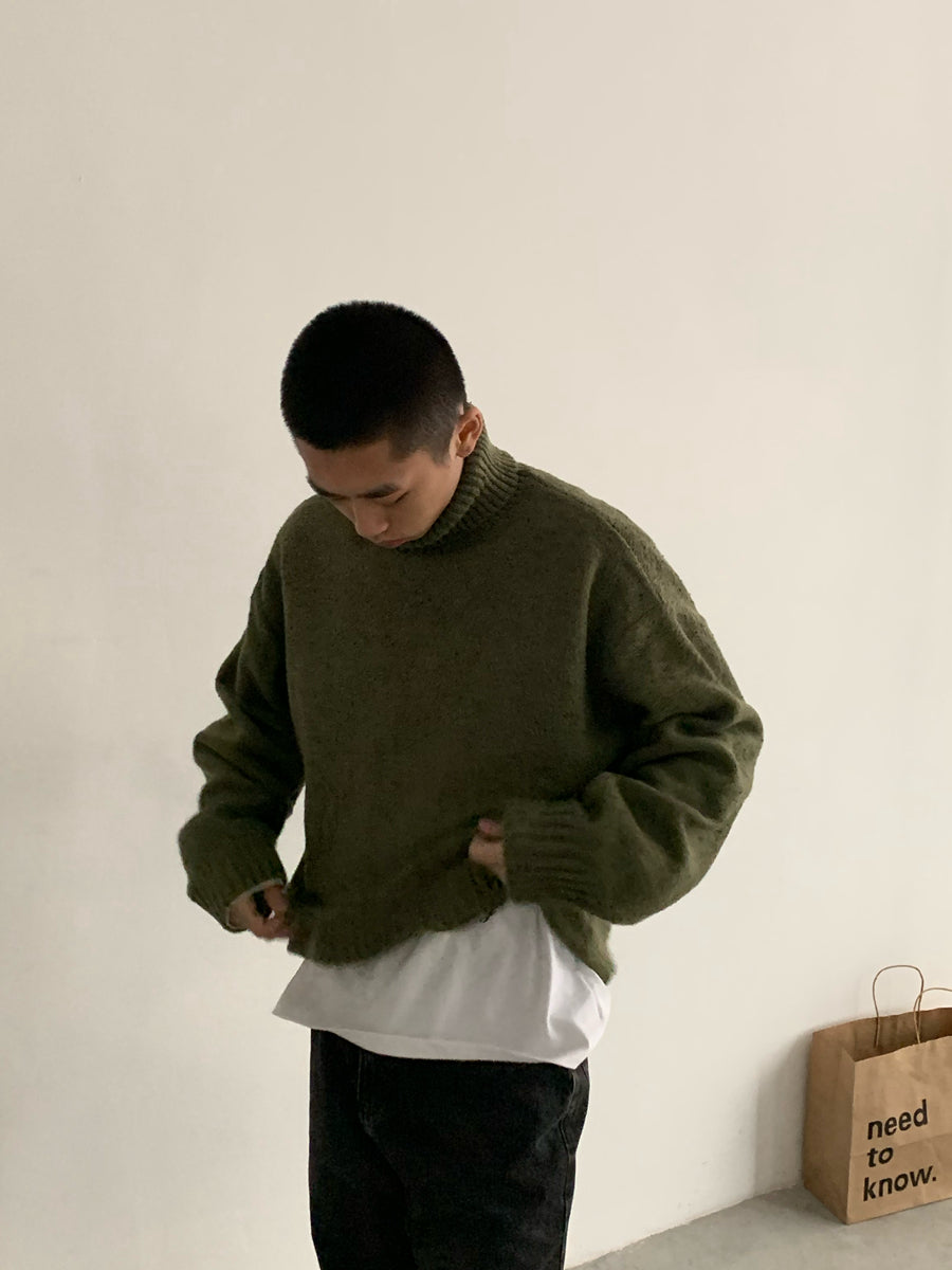 ウールブレンド・シャギーテクスチャー・タートルニット N6174