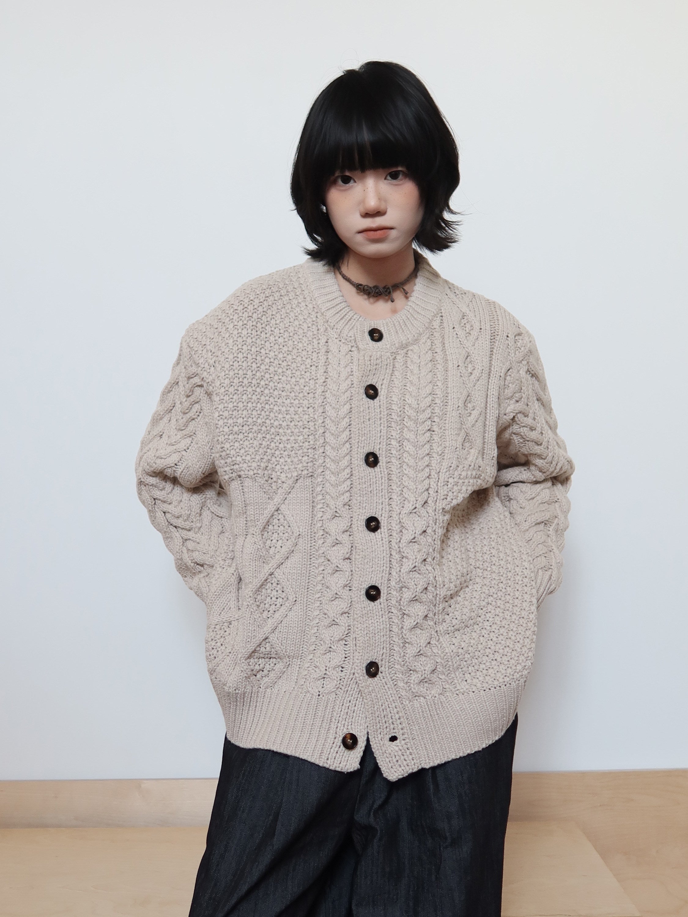 オールドマネー ケーブル編み ルーズニットカーディガン N6409