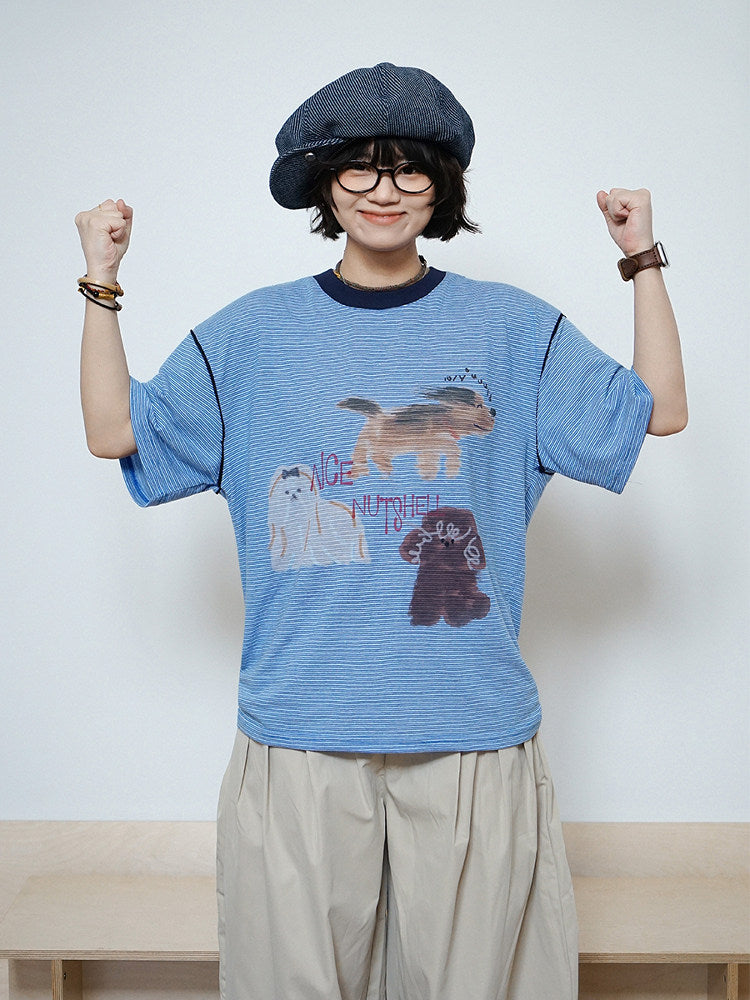 ボーダー アニマルグラフィック リンガーTシャツ N6866