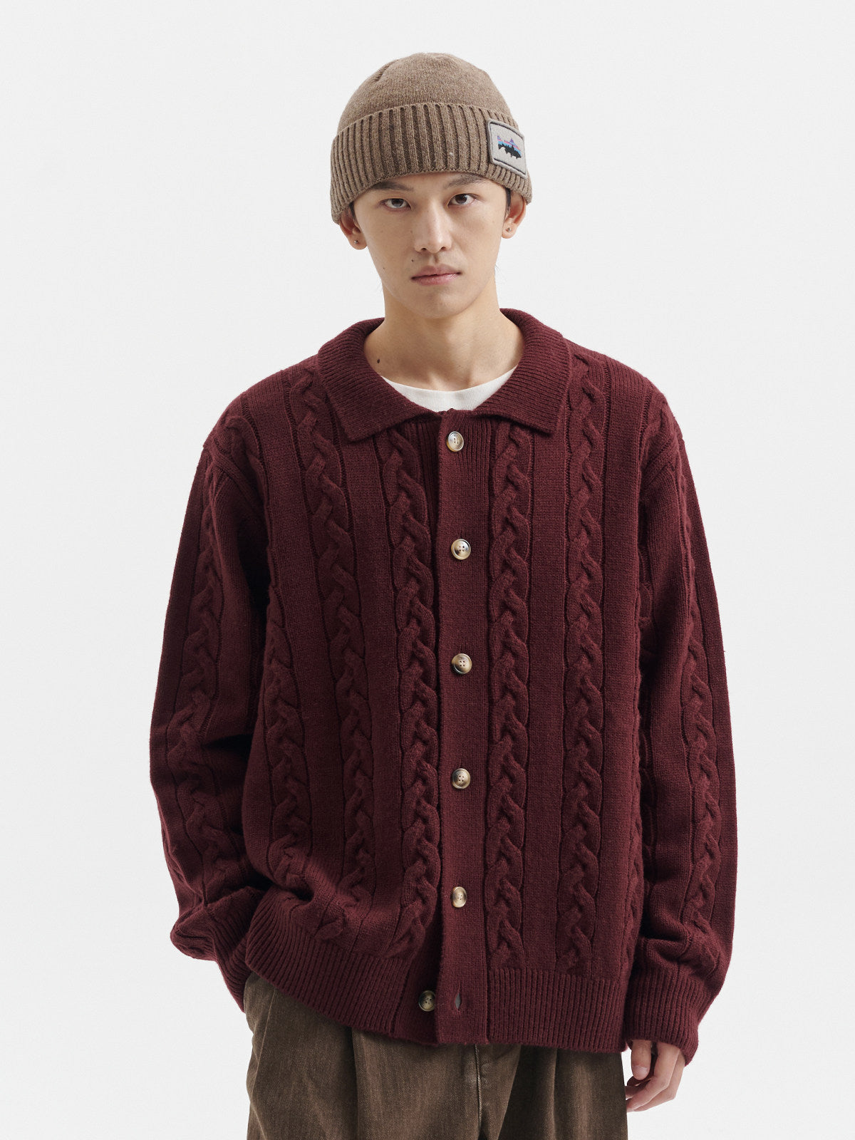 ケーブル編みルーズフィット ニットカーディガン　N6386