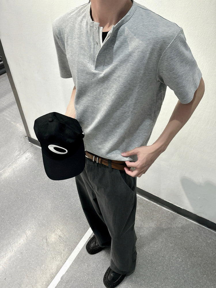 コットン メタルボタン フェイクレイヤードTシャツ　N6871
