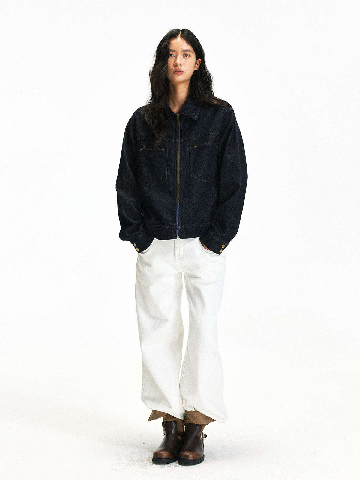 ショート丈 ブラックデニムジャケット N6644