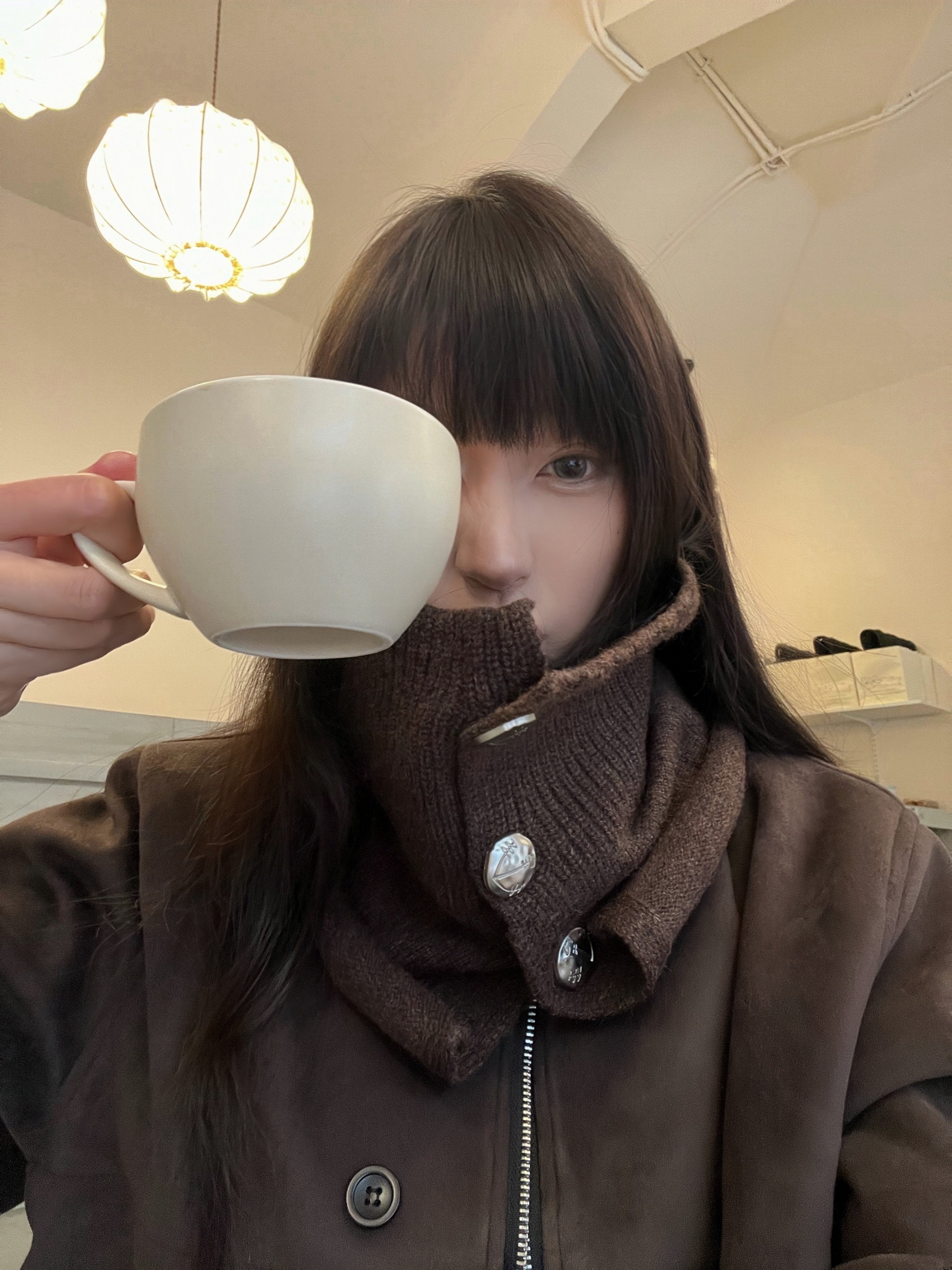 ウール混 ロールエッジ バーン風ショールマフラー　N6535