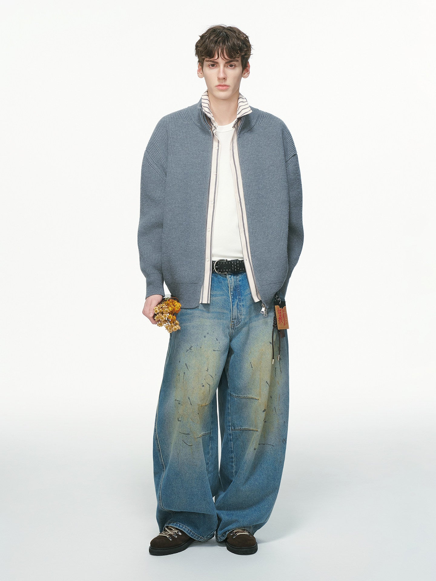 オールドマネー スタンドカラー ニットカーディガン　N6333