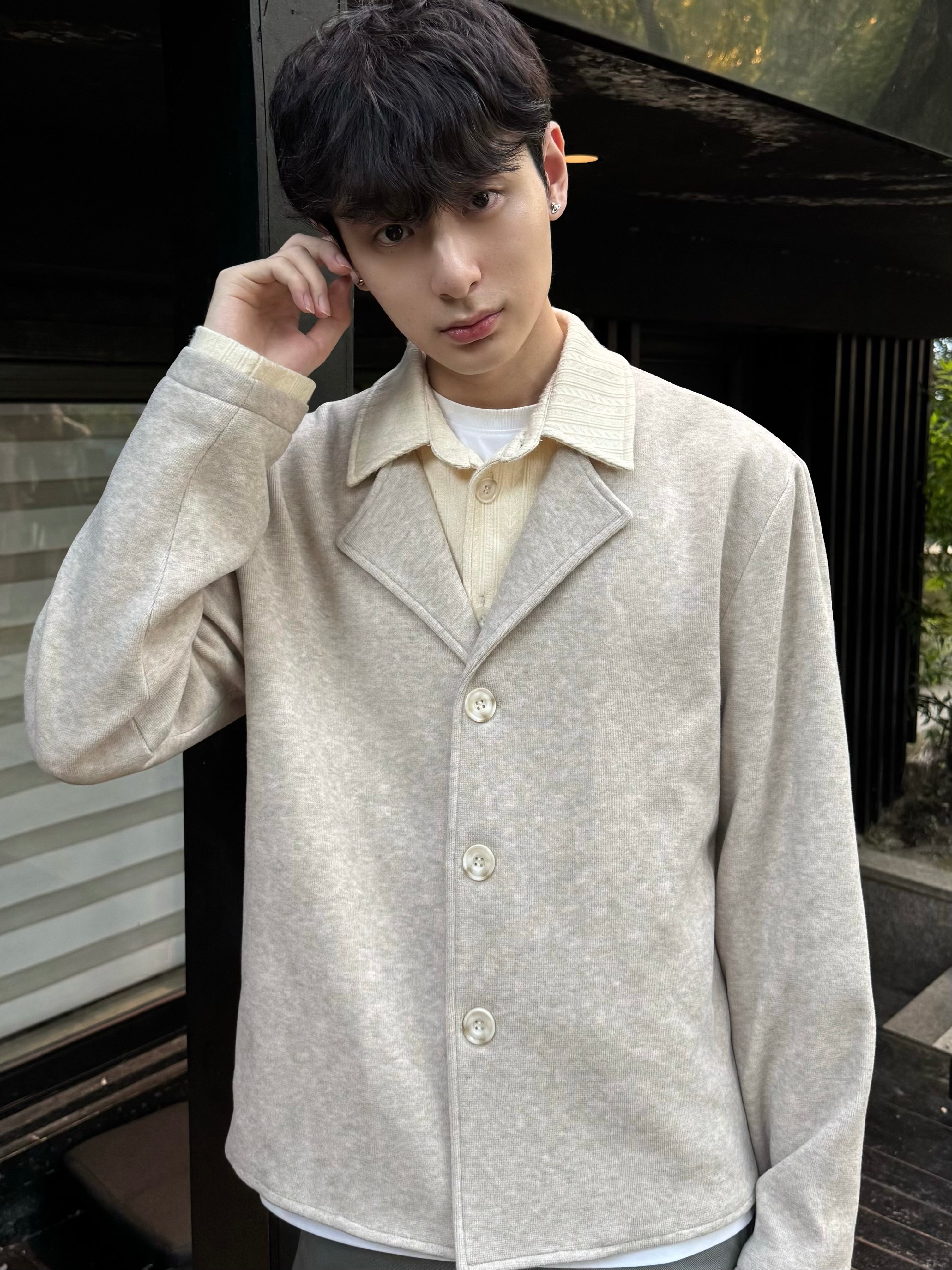 フェイクレイヤード・麦穂ジャカード・ニットカーディガン　N6238