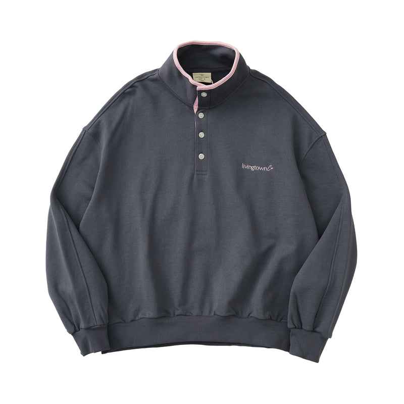 【460G】Embroidered Logo Half Snap Sweatshirt   N4679