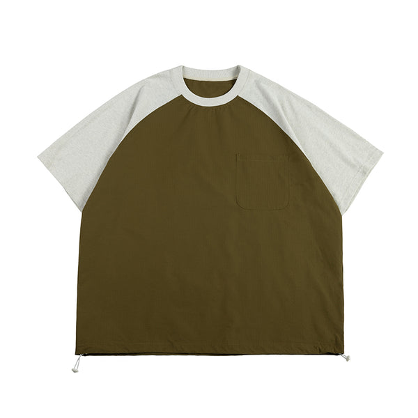 Different material raglan T-shirt / T-shirt with drawcord N3694