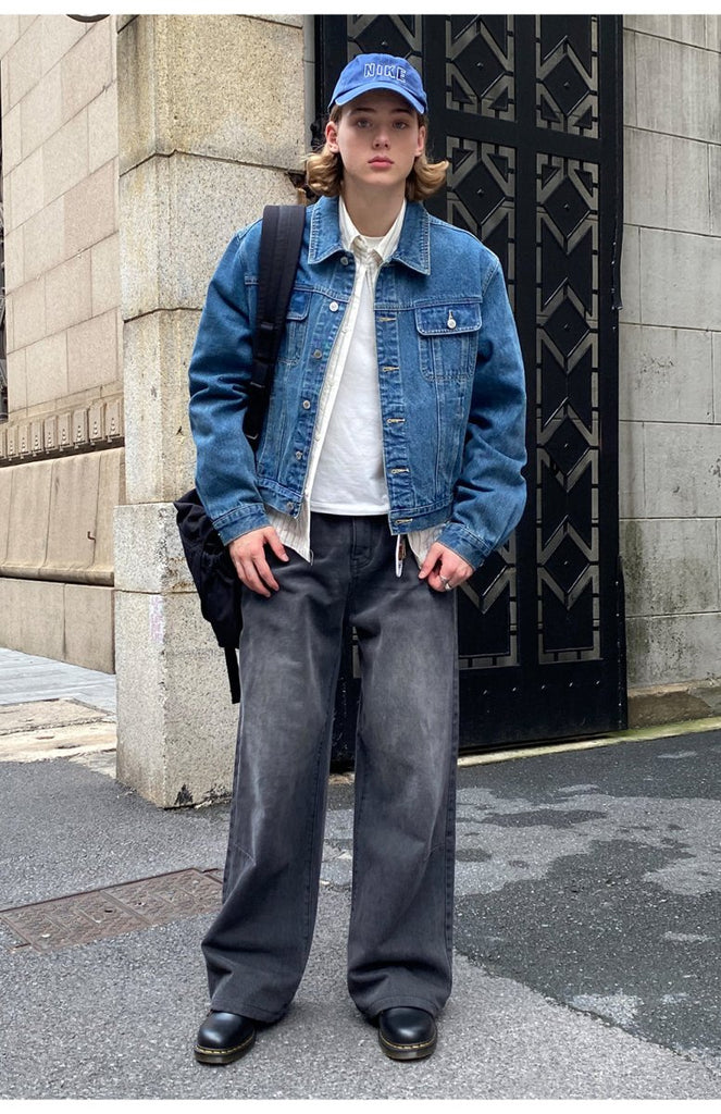 American retro black straight denim pants   N4497