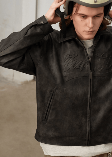 ヴィンテージスタイルレザージャケット - 裏地チェック柄仕様の高級感