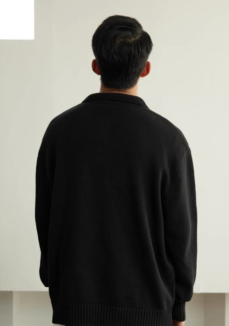 black off shoulder sweater / ニットポロシャツ N4400 - NNine