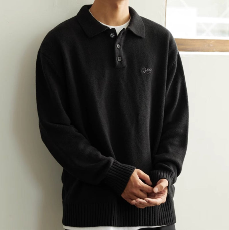 black off shoulder sweater / ニットポロシャツ N4400 - NNine