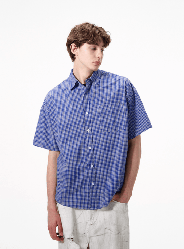 ブルーチェックシャツ コットン / Blue Check Shirt N5525 - ファッション通販NNine（ナイン）