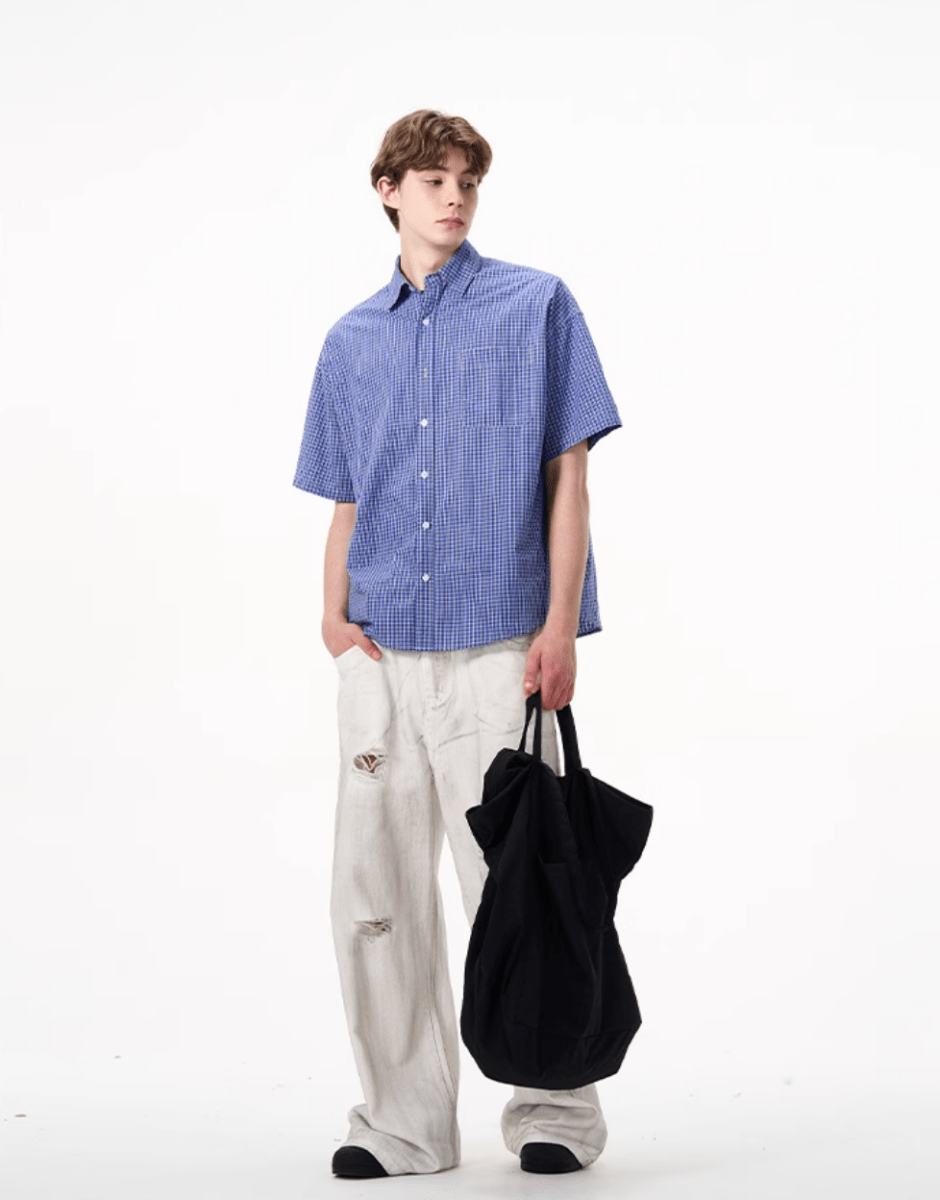 ブルーチェックシャツ コットン / Blue Check Shirt N5525 - ファッション通販NNine（ナイン）