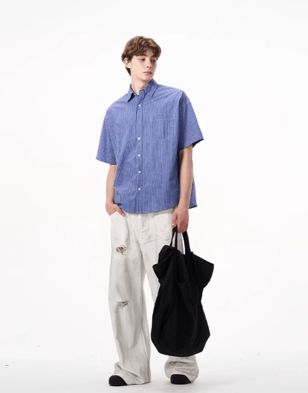 ブルーチェックシャツ コットン / Blue Check Shirt N5525 - ファッション通販NNine（ナイン）