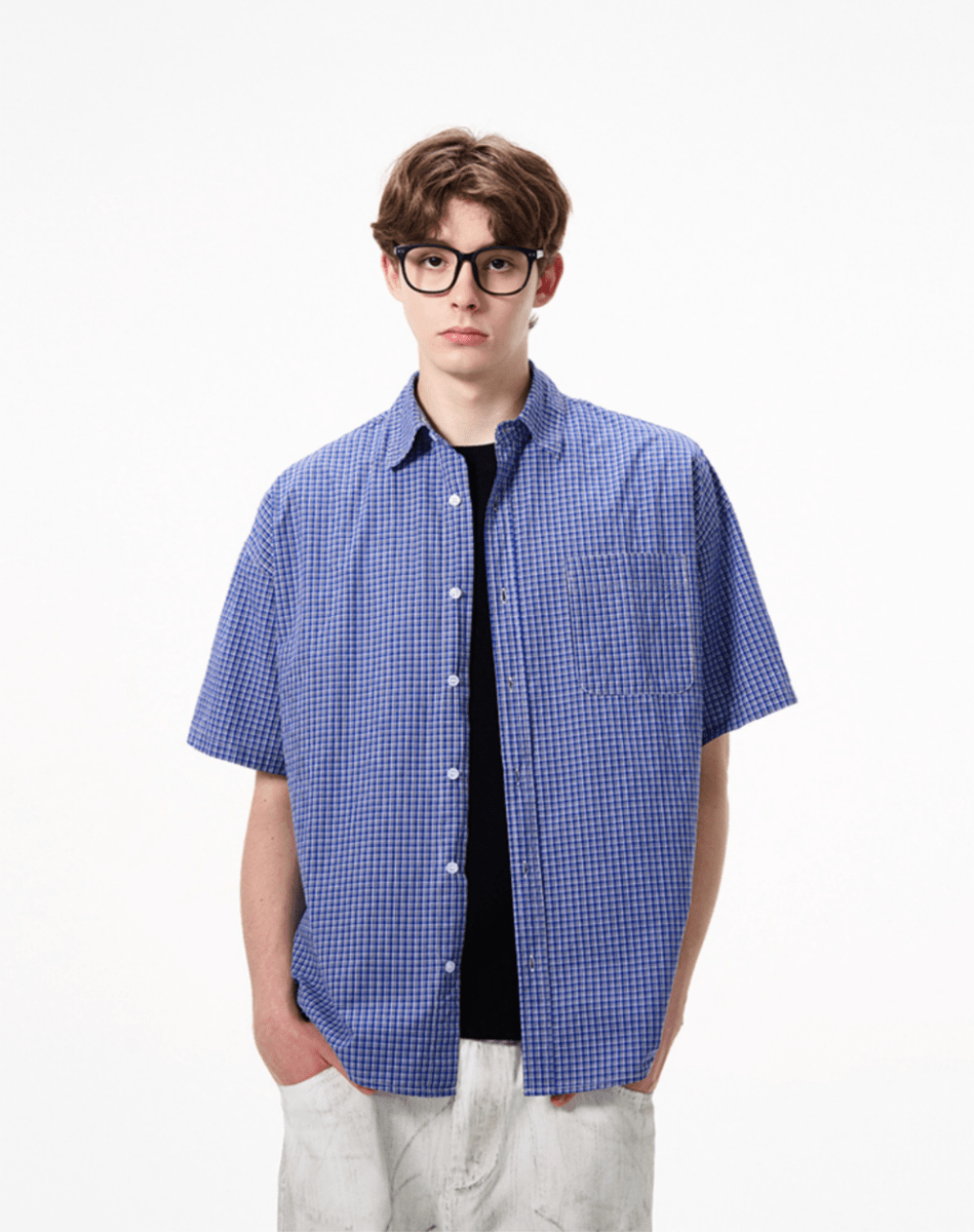 ブルーチェックシャツ コットン / Blue Check Shirt N5525 - ファッション通販NNine（ナイン）