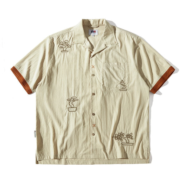 bonsai embroidery cuban shirt /盆栽刺繍キューバシャツ N3780 - NNine