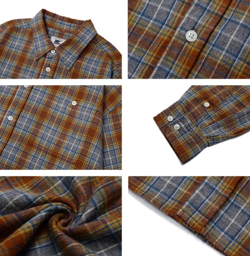 Brushed plaid long sleeve shirt N4309 - NNine