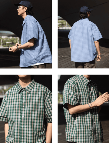 Check Shirt Cotton Loose Fit / Check Shirt Short Sleeve Cotton