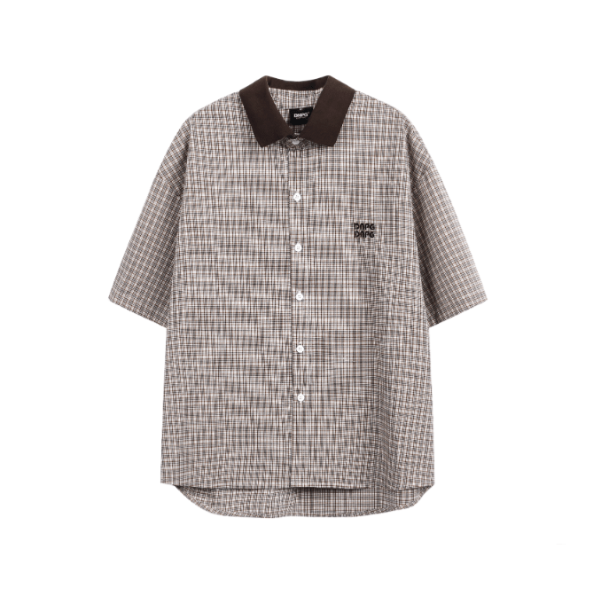 コーデュロイ襟 チェック柄 刺繍 半袖シャツ / Check Shirt N5585 - ファッション通販NNine（ナイン）