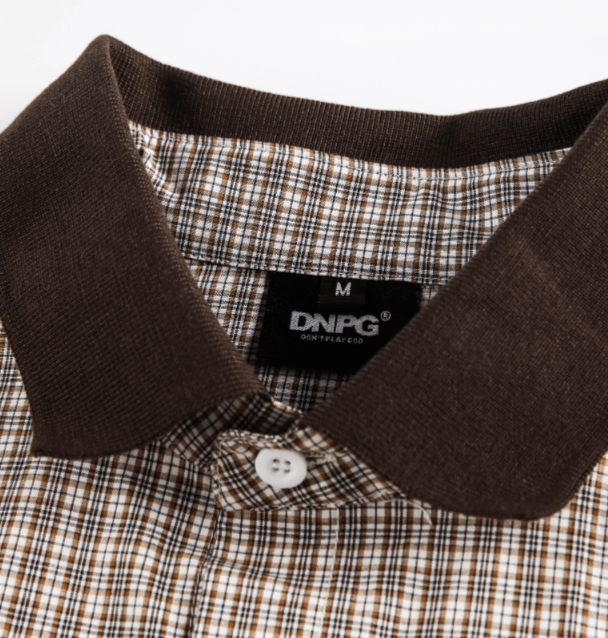 コーデュロイ襟 チェック柄 刺繍 半袖シャツ / Check Shirt N5585 - ファッション通販NNine（ナイン）