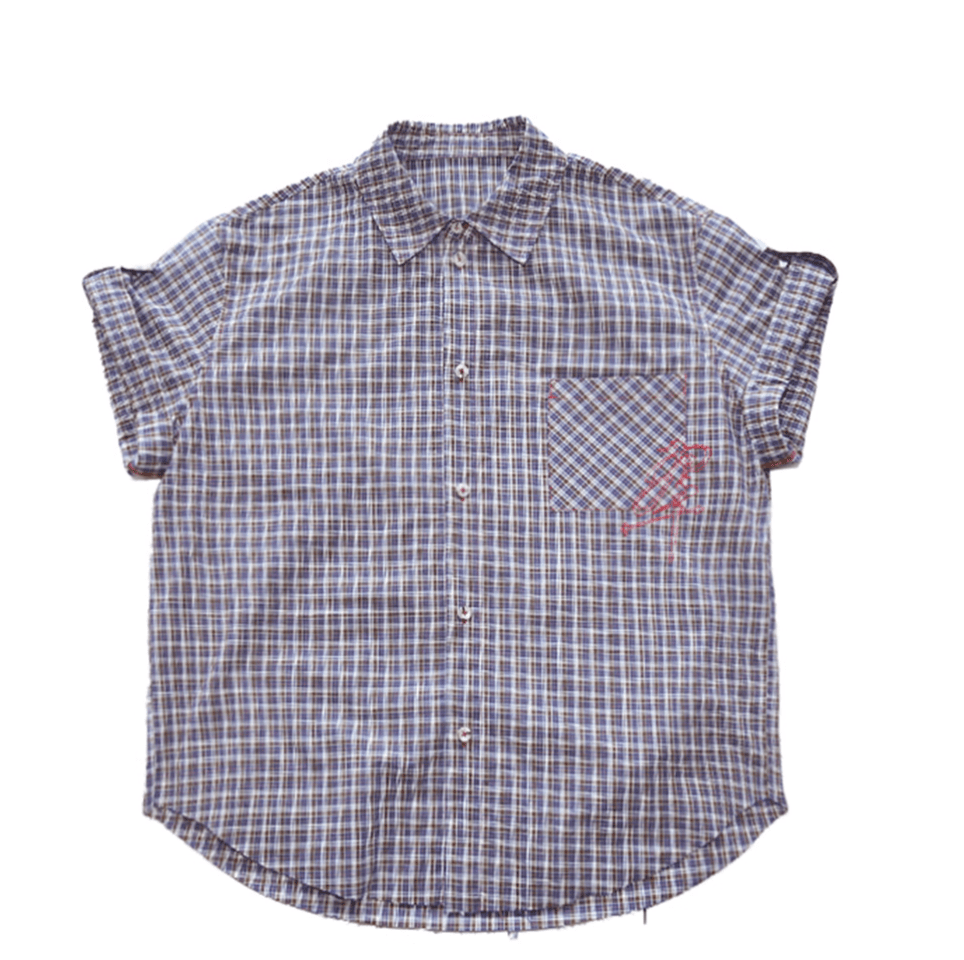 刺繍ポケット・チェック柄 半袖シャツ / Check Shirt N5613 - ファッション通販NNine（ナイン）