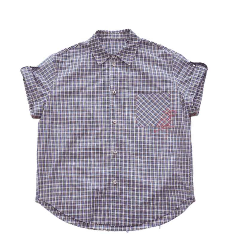 刺繍ポケット・チェック柄 半袖シャツ / Check Shirt N5613 - ファッション通販NNine（ナイン）