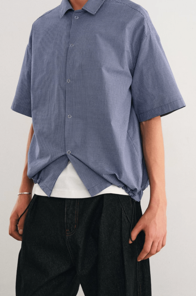 Check Shirt w/ Drawcord / チェックシャツ 半袖 裾ドローコード ストリート N5235 - ファッション通販 NNine(ナイン)