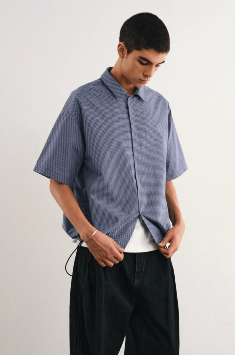 Check Shirt w/ Drawcord / チェックシャツ 半袖 裾ドローコード ストリート N5235 - ファッション通販 NNine(ナイン)